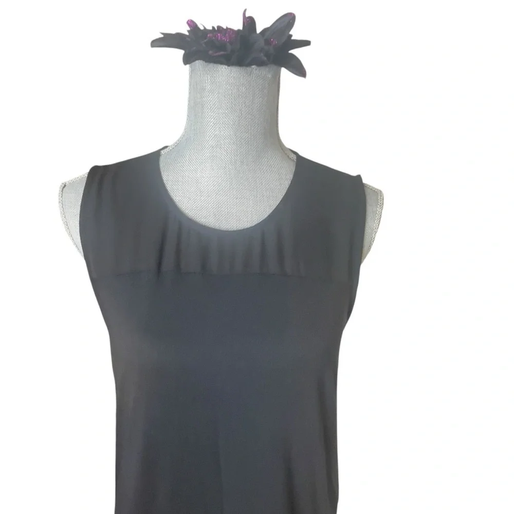J.Crew Solid Black Fringe Tank Drape Top Tunic B6374 Sleeveless Classic S